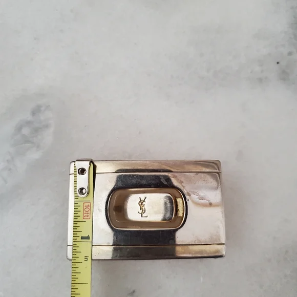 Vintage YSL Two Tone Gold Silver Front Logo Designer Belt Buckle Mens Accessorie